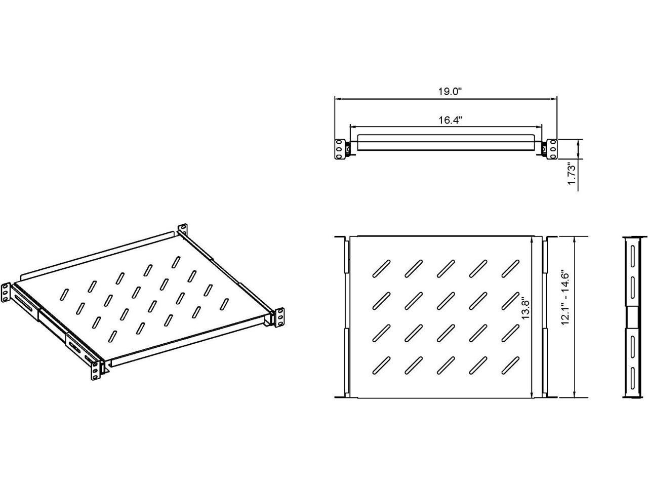 Aeons 1U 19inch Fixed Rack Server Shelf Vented 4 Post Rack Mount Shelf 14 inches Adjustable