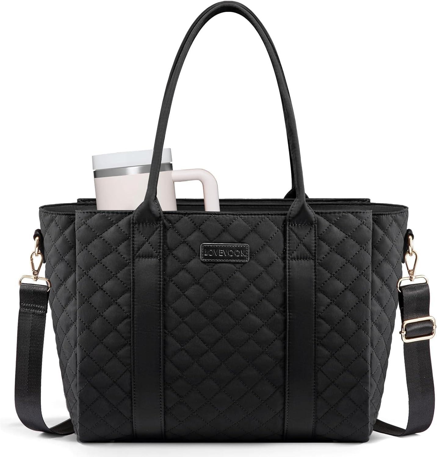 LOVEVOOK Teacher Tote Bag for Women, Quilted Work Tote Nurse Laptop Bag, Large Computer Shoulder Bags with Zipper for Travel