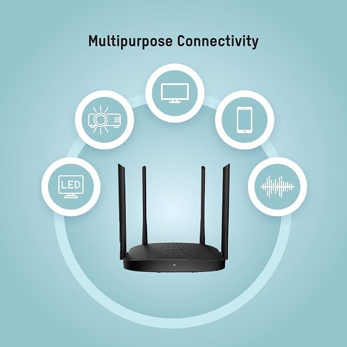 Router Hikvision DS-3WR12GC AC1200 WiFi5 Gigabit Port Wireless - Four 5-dBi amplified antennas - Beamforming optimizes signal - Dual band – Smart signal switching