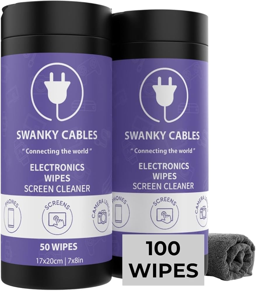 Screen Cleaner Wipes & Microfiber Cloth  SWANKY (30 Count) 3-in-1 (Cleans, Polishes, Protects)  for Computer Screen, Lens, Phone, Tv Screen and Monitor