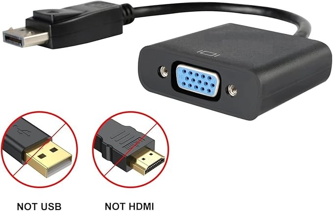 Adapter DisplayPort to VGA Gold-Plated (Male to Female) Converter for Computer, Desktop, Laptop, PC, Monitor, Projector, HDTV