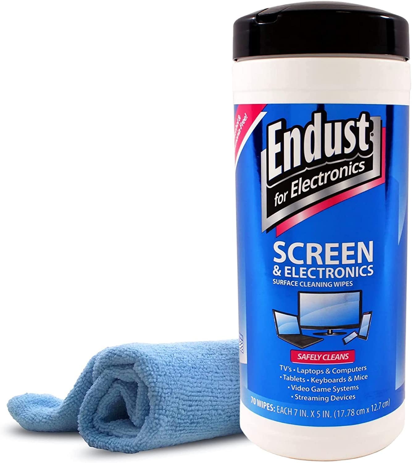 Endust For Electronics Screen Cleaner Wipes, Electronics Surface Cleaning Wipes, For Tablet, E-Reader, Computer Monitor, Laptop, Phone, TV, GPS, Pre-Moistened, Alcohol & Ammonia Free, 70 Count (12596)