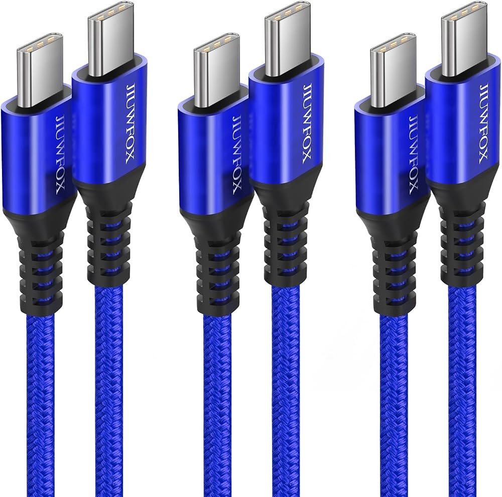 Cbl USB-C to USB-C 3ft Blue, 60W/3A Fast Charging for Samsung Galaxy S23/S22/S21/S20, Note 20/10, MacBook, iPad, Switch, Pixel, LG and More, JIUWFOX