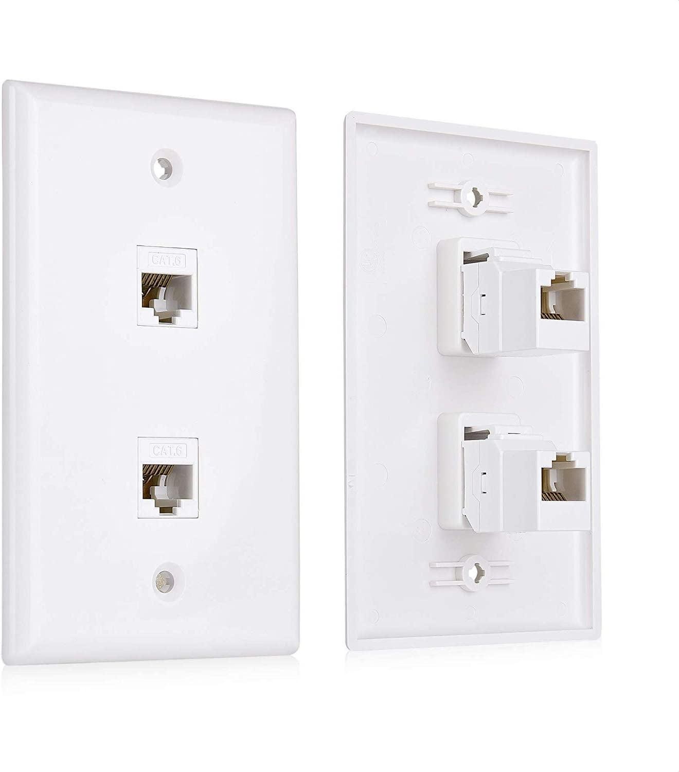 WallMount 2Port Loaded Cat6 RJ45 Cable Matters White