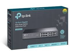 TP-Link TL-SG1016PE 16-Port Gigabit 10/100/1000Mbps RJ45 ports Easy Smart PoE Switch with 8-Port PoE+ - With a total PoE power budget of 110W, up to 30W per port - Works with IEEE 802.3af/at compliant devices, expanding home and office networks