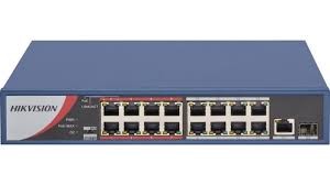 Hikvision 16Port DS-3E0318P-E/M(B) 10/100M Unmanaged PoE - 16 x 10/100Mbps PoE Ports, 1 x Gigabit RJ45 port, and 1x Gigabit SFP fiber optical port - IEEE 802.3af/at PoE standard - Total PoE power budget 130W - 6kV surge protection for PoE ports - I