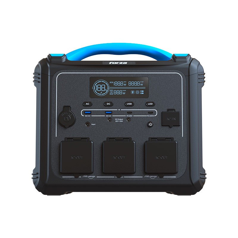 Forza Titan Series FPP-T1200 Portable Power Station 1200W | LMFP Ultra-Safe Battery | Triple AC Output | TurboPower Boost | Solar Ready, MPPT 12-30V, 7.5A, 180W máx.LCD display 1200W 110V