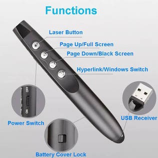 Presenter Wireless USB Remote with Red Laser Pointer for Page Up Down Control in Teaching Presentations