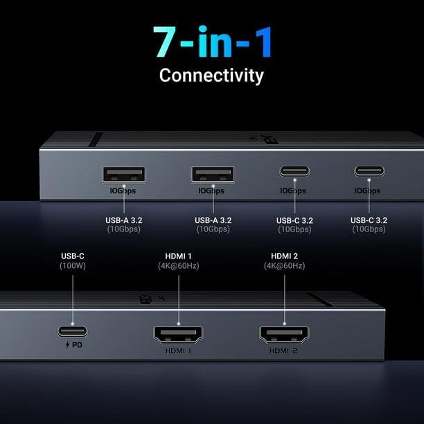 QUUGE Docking Station Dual Monitor 2 HDMI, 7 in 1 USB C Hub with Dual HDMI 4K, PD Charging, 5Gbps USB 3.0, 3 USB2.0, USB C Docking Station for MacBook Pro/Dell XPS/HP/Lenovo/Surface/Yoga etc