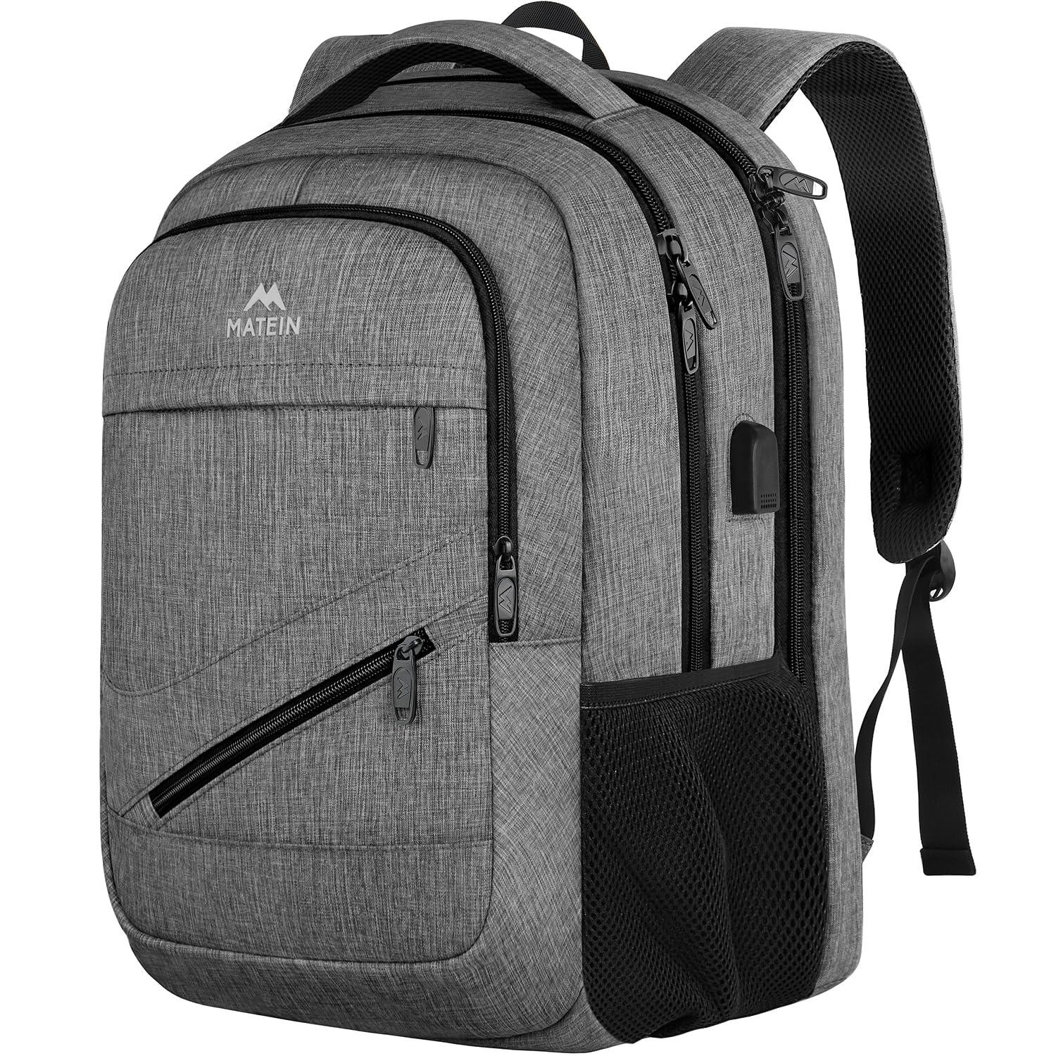MATEIN Extra Large 18.4 Inch Laptop Backpack, TSA Friendly Travel Backpack Laptop Compartment, Anti Theft, Flight Approved, College Business Work Big Bag for Women Men, Daily Commute & Office, Grey