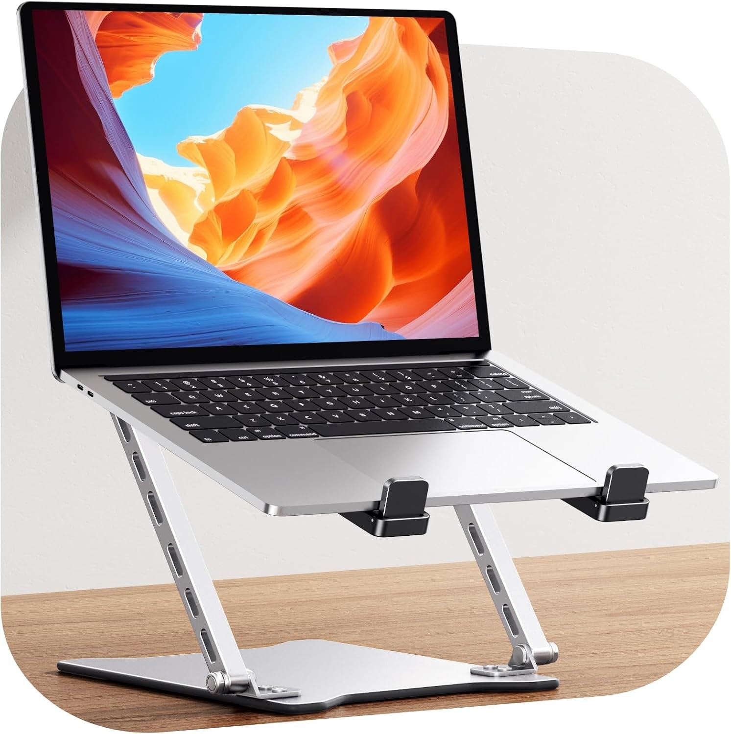RIWUCT 2026 Ultra-Slim Portable Laptop Stand for Desk, Height Adjustable & Dual-Bar Support Laptop Riser Holder, Ventilated Computer Stand, Compatible with MacBook/Dell/HP(10-15.6"),