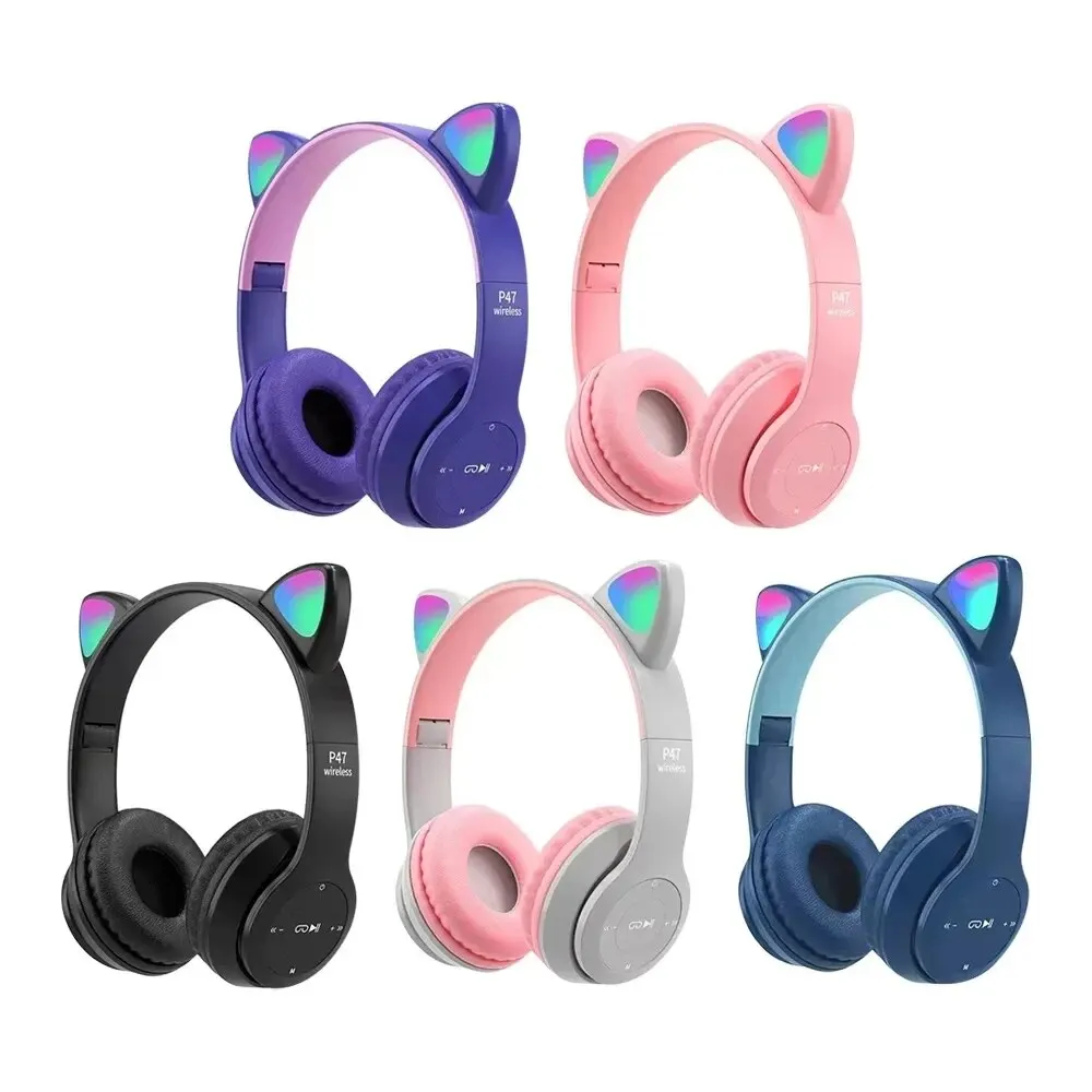 P47M Cat Ears Bluetooth Headphones Wireless with Mic (Multi-Colors Available)