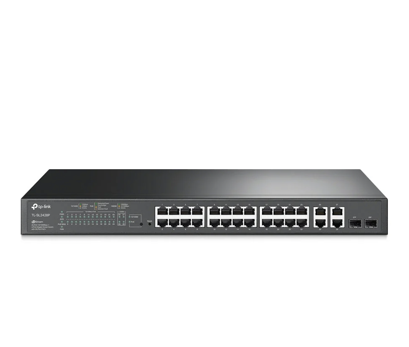 TP-Link Omada ES228GMP Gigabit Easy Managed with 24-Port PoE+ - 26× 10/100/1000Mbps RJ45 ports (24× 802.3af/at-compliant PoE+) - 2× Gigabit SFP port - Rackmountable