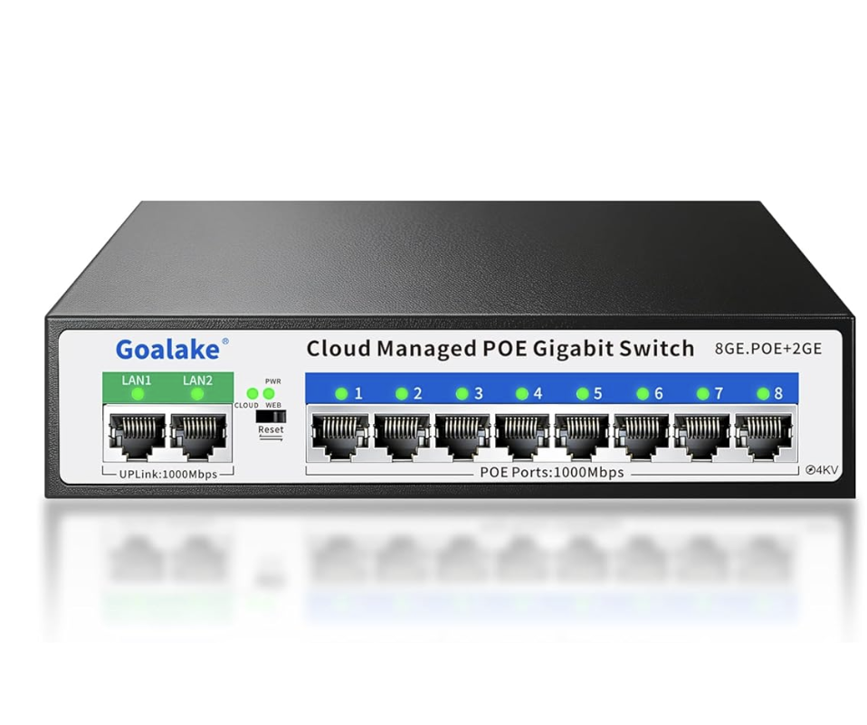 Goalake GS108L 8-Port Gigabit Easy Smart Managed Ethernet | Plug & Play Network Hub with VLAN, QoS, Port Mirroring | Fanless Design | Desktop/Wall Mount for Home/Office