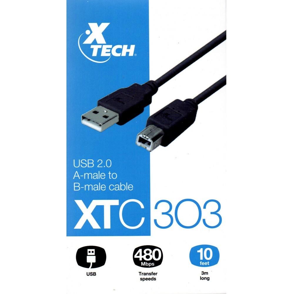Xtech XTC-303 10FT USB 2.0 A-MALE TO B-MALE MOLDED