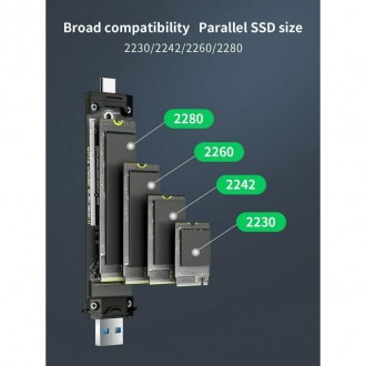 NVMe M.2 Reader/Writer, M.2 SSD to USB-A/C Reader Adapter Compatible with M.2 (M Key, B+M Key) NVMe Dock, Size for 2280 2260 2242 2230