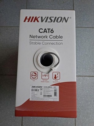 Cbl UTP Cat6 Hikvision Grey 305m/1000ft 23AWG 4Pair Network (Solid Copper, 0.565 mm, CM) DS-1LN6U-G(O-STD)