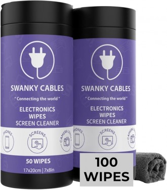 Screen Cleaner Wipes & Microfiber Cloth  SWANKY (30 Count) 3-in-1 (Cleans, Polishes, Protects)  for Computer Screen, Lens, Phone, Tv Screen and Monitor