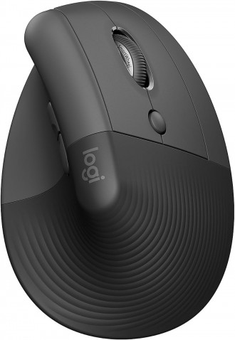 Mouse Logitech Lift Vertical Ergonomic  Wireless Graphite, Bluetooth or Logi Bolt USB Receiver, Quiet clicks, 4 Buttons, Compatible with Windows/ macOS/ iPadOS, Laptop, PC