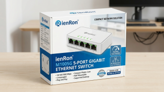 Switch 5Port ienRon M1005G Gigabit Plastic Case, Wall Mount Plug and Play with AI Detection Unmanaged Tiny Ethernet Splitter, Supported Desktop - White