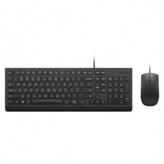 Keyb/Mouse Combo Lenovo Essential Wired 4X31R64400 - US English, Adjustable Feet, Spill Resistant Keys, Full Size Ambidextrous Optical Mouse, 1600 DPI, Black