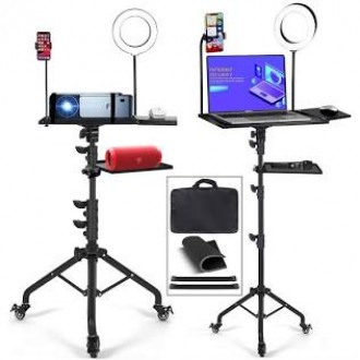 Projector Stand Tripod Height Adjustable with Wheels , with Bag,  with Mouse Tray, for Laptop, Projector, DJ, Sheet Music,  AMADA HOMEFURNISHING / B0C242FMWG