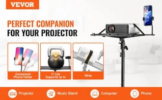 Projector Stand VEVOR ZG-SJJTY-JL with Wheels, Laptop Stand Tripod Adjustable Height from 31.3 to 67.3" - with 2 Trays & Gooseneck Phone Holder, for Outdoor Movies, Home, Office or Studio - B0DLGCYMW9