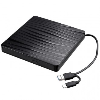 External CD/DVD Drive for Laptop/PC, USB 3.0 Type-C Portable Player for Computer CD DVD +/-RW Disk Drive CD Burner Writer Reader Compatible with Desktop Windows Apple (Functional Interface)
