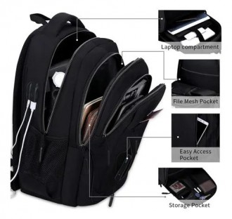 NBK Backpack 18.4" Large Black JARWAM, Travel for Men Women,  Airline Approved, 45L Extra-Large Storage, Water-Resistant, Anti-Theft Pocket, Luggage Strap for Travel College Business