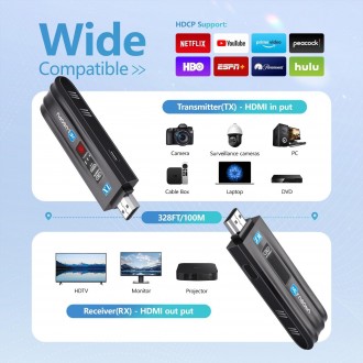 Adapter Display Dongle Wireless HDMI Transmitter and Receiver, 328FT/100M 4K Decode 1080P Output, Plug & Play Portable 2.4G/5G  for Laptop, PC, PS5/4 to TV/Monitor/Projector  - 2026 Upgraded