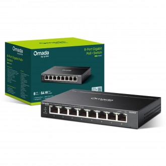 TP-Link ES208GP 8 Port Gigabit Easy Managed Switch,Ethernet Splitter with PoE, Network Switch,No License Fee,Centralised Cloud Management via Omada APP,Fanless,Plug and Play, Energy-Saving - 8× 10/100/1000Mbps RJ45 ports (8× 802.3af/at-compliant PoE+)