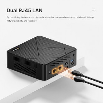 PC Mini BOSGAME E4 Air - AMD Ryzen 5 3500U/2.1GHz - 8GB DDR4 PC4-21300 (2-slots) - 256GB M.2 2280 SATA SSD (2-slots) - Win 11 - Integrated AMD Radeon Graphics - Wi-Fi 5/BT 5.0 - Ports: 2x RJ45, ,1xUSB-C, 3x USB 3.2, 1x USB 2.0, 1x HDMI, 1x DP, 3.5mm Audio