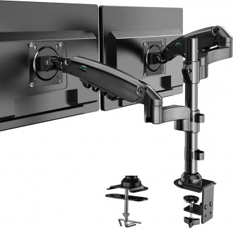 HUANUO Dual Monitor Stand, Fully Adjustable Gaming Monitor Desk Mount for 13–32" Computer Screens, Full Motion VESA 75x75/100x100 with C-Clamp & Grommet Base, Each Arm Holds 4.4 to 19.8 lbs