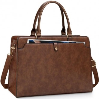 ECOSUSI Laptop Tote Fits Up to 15.6 Inch Briefcase for Women Office Handbags large Capacity with 3 Layer Compartments, Brown