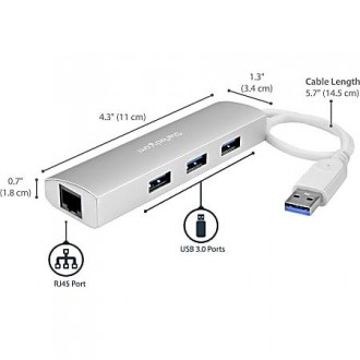 Wavlink USB 3.0 Hub with Gigabit Ethernet Adapter High-Speed 3 Port USB Hub RJ45 Network Card Lan Adapter For Laptop PC