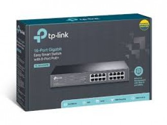 TP-Link TL-SG1016PE 16-Port Gigabit 10/100/1000Mbps RJ45 ports Easy Smart PoE Switch with 8-Port PoE+ - With a total PoE power budget of 110W, up to 30W per port - Works with IEEE 802.3af/at compliant devices, expanding home and office networks