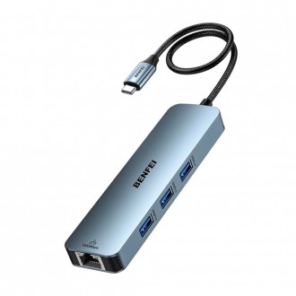 BENFEI 6-in-1 USB C Hub with HDMI(4K@60Hz), 2 USB-A, 1 USB-C Data, 100W Charge, Gigabit Ethernet, Silicone Tangle-Free Cable Compatible with MacBook Pro/Air, iPad Pro, iMac, iPhone 15 Pro/Pro Max