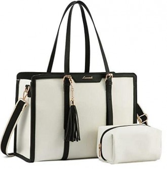 LOVEVOOK Tote Bag for Women, Dual Handle Purses and Handbags for Women, Trendy Designer Shoulder Satchel bag with Wristlet - Pearl White-black