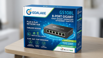 Switch 8Port GS108L Goalake Gigabit Easy Smart Managed Ethernet | Plug & Play Network Hub with VLAN, QoS, Port Mirroring | Fanless Design | Desktop/Wall Mount for Home/Office
