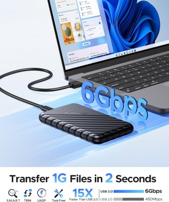 ORICO 2.5 inch USB-C Hard Drive Enclosure USB 3.1 Gen 1 to SATA III External Hard Drive Case for SSD HDD 9.5 7mm Tool-free with UASP