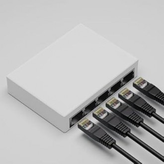 Switch 5Port ienRon M1005G Gigabit Plastic Case, Wall Mount Plug and Play with AI Detection Unmanaged Tiny Ethernet Splitter, Supported Desktop - White