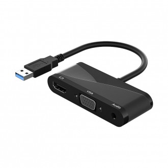 3-in-1 USB 3.0 Hub Converter To HDMI-Compatible VGA 1080P HD Adapter