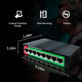 STEAMEMO 8 Port Gigabit Switch | Easy Smart Managed | Plug & Play | Desktop/Wall-Mount | Sturdy Metal