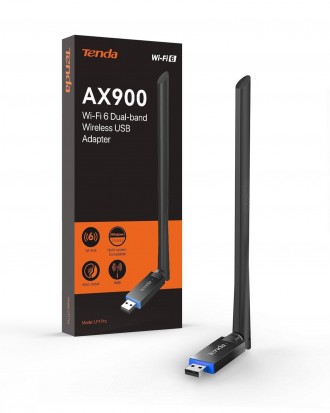 Adapter USB Dongle WiFi 6 AX900 Tenda U11Pro - Dual-Band 600Mbps 5GHz/ 286Mbps 2.4GHz, 6dBi High Gain Antenna, Wireless WiFi Adapter for Windows 11/10/7