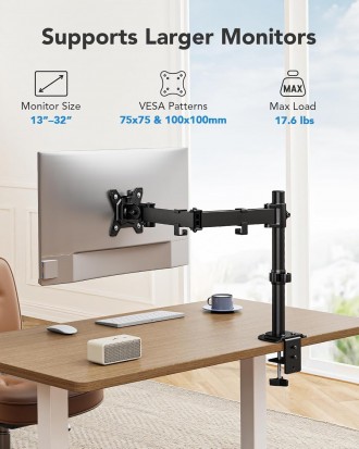 HUANUO Single Monitor Mount  Monitor Arm for 13”-32” Monitors 17.6 lbs